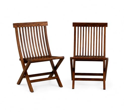 Image of WELL KNOWN Solid Sheesham Folding Chair for Living Room | Foldable 2 Chairs for Outdoor, Garden & Balcony, Natural Teak Finish Space-Saving Design Perfect for Modern Homes