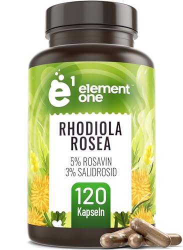 Element One Rhodiola Rosea Kapseln, 5% Rosavin, 3% Salidrosid, 120 Stück 500mg Rhodiola-Rosea Extrakt pro Kapsel - hochdosiertes Rhodiola-Pulver - Rosenwurz Wurzel Kapseln - 4 Monatsvorrat - vegan