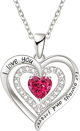 LIHELEI Collares Mujer Amor Colgante de Corazón Plata S925 Piedras de Nacimiento, Joyas Regalos para Esposa, Mamá Cumpleaños Navidad Aniversario día de San Valentín Regalo-Jan.Plata