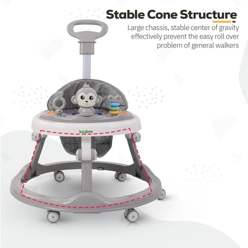 Image of Baybee Drono Pro Baby Walker for Kids with Push Handle, 4-Level Height Adjustment, Musical Toy Bar| Round Activity Walker for Babies 6-18 Months (Grey)