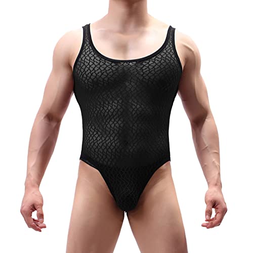 KAMEIMEI Herrenmode Sexy Lace Fit Jumpsuit Weste Unterwäsche Durchsichtiges Outfit Spitzen Unterwäsche Männer, leichtes Unterhemd, sexy Netz-Unterwäsche, Männer Unterhemden Sexy Clubwear Cover