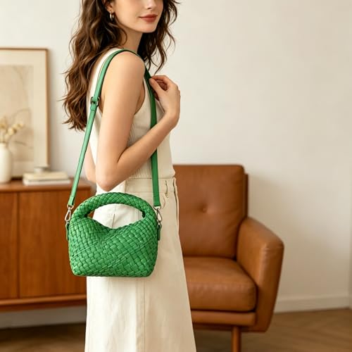 Image of Woven Crossbody Bag Small Tote Cute Purse for Women,Top Handle Handbag Pu Leather Shoulderbag with Detachable Strap