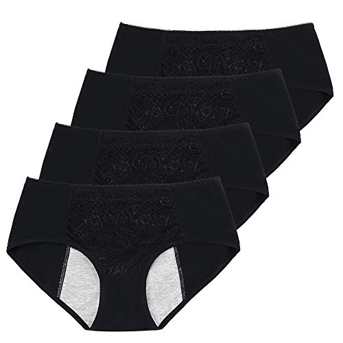 EASTBUDDY Women Menstrual Protective Panties 4 Pack Leakproof Brief Postpartum Bleeding Underwear (X-Large) Black