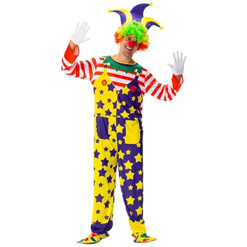 Zanisouta Disfraz de payaso para hombre, disfraz de carnaval, arco iris, traje de circo, disfraz de Halloween, disfraz de danza divertido, disfraz de payaso de circo, cosplay, juego de disfraz