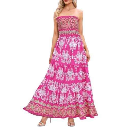 Image of Women's Summer Strapless Tube Top Maxi Dresses Off Shoulder Boho Beach Long Dress
