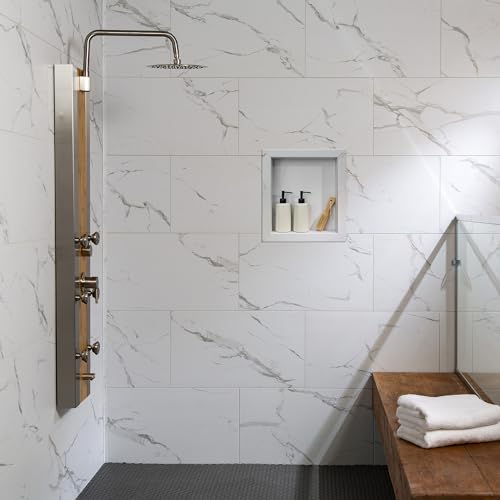 Palisade 17.5 in. x 15.5 in. Vinyl Waterproof Shower Niche Insert in Carrara Marble/Urban Glacier