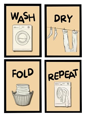 Image of Mira Mest Framed Bathroom Wall Decor | Funny Quotes & Cute Animal Art Prints | Quirky Toilet Signs & Guest Bath Decorations | Minimalist Black & White Washroom Signs | Ready to Hang Toilet Humor for Home & Powder Room (Laundary Set 4 Matte Black)