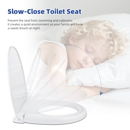 Image of SS124 Toilet Seat Replacement Compatible with TOTO, Cotton White | Elongated Soft Close Toilet Seat for SS124, Transitional Slow-close & Heavy Duty, with Universal Toilet Bolts and Nuts,