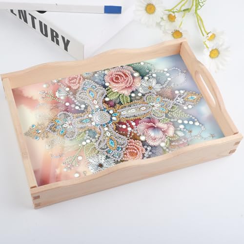 Image of AiYuanzsh DIY 5D Flowers Cross Diamond Art Trays for Adults | Diamond Painting Tray Kits, Diamond Art Kits for Adults, Wooden Trays for Crafts, Living Room Home Organizer