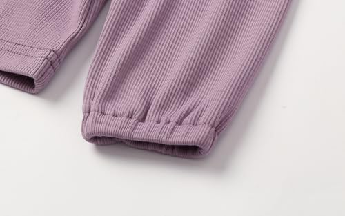 Image of LittleSpring Girls Ribbed Knit Long Sleeve Tshirt with Lace Ruffle Collar