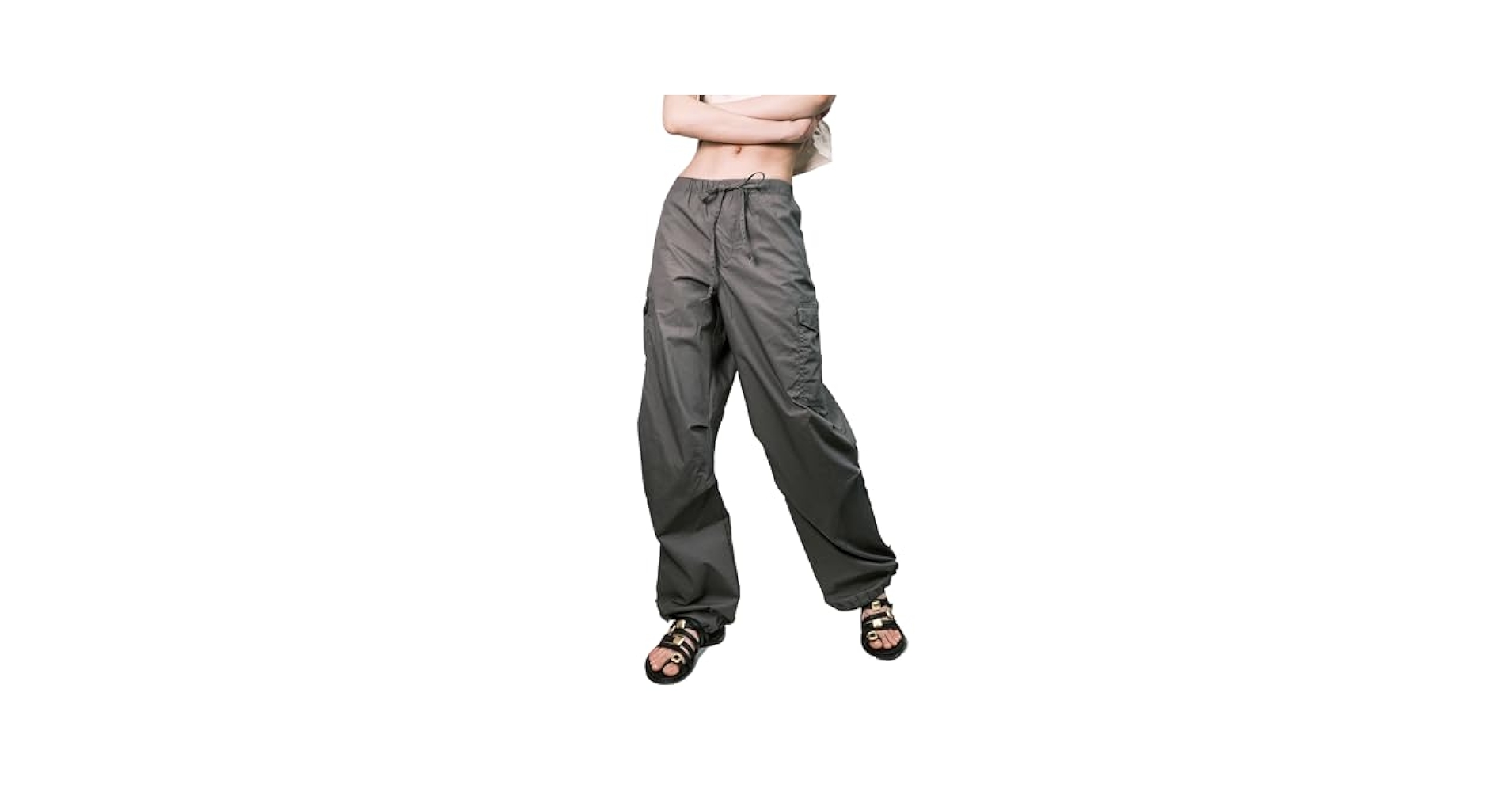 Awesome21 Women's Cargo Pants - Baggy Wide Leg with Ribbon