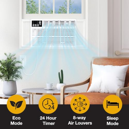 Image of Whirlpool 18,000 BTU Window Air Conditioner with Dehumidifier, Timer, White | 230V, Remote Control, 3 Speeds, 24H Timer for Large Rooms up to 1000 Sq. Ft., Bedroom, Living Room, Apartment