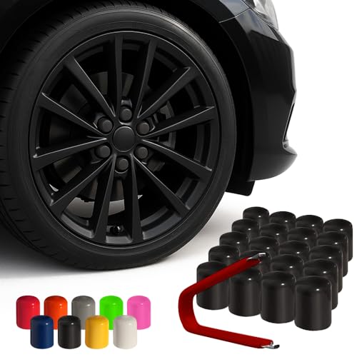 ColorLugs Vinyl Lug Nut Cover | Black | Flexible Fit Wheel Lug Nut Cap | Fits 21-23 mm | Pack of 25 | Includes Deluxe Extractor | Made in The USA