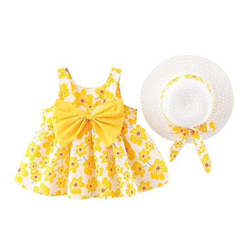 Image of Bold N Elegant Girls Cotton Sleeveless Floral Print Summer Frock Dress with Sun Hat for Preschool Girls