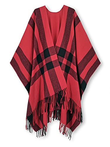 Moss Rose Women's Travel Plaid Shawl Wrap Open Front Poncho Cape for Fall Winter Holiday Gift