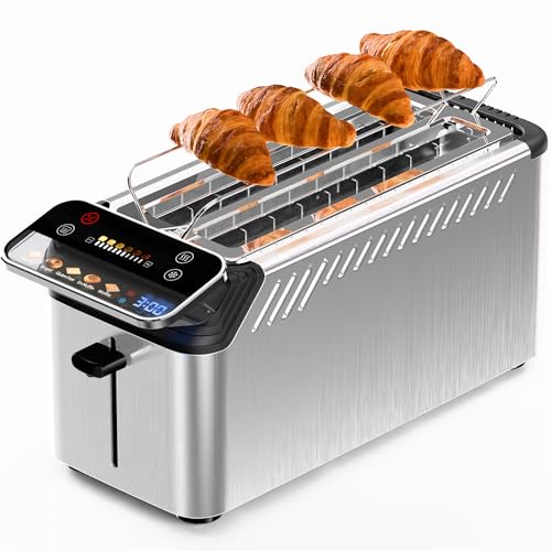 WHALL Long Slot 4 Slice Toaster, Touch Screen Toasters with Projection Display, 1.5" Wide Slot, 5 Bread Types & 11 Shade Settings, Digital Timer, Warming Rack, Crumb Tray, Reheat/Defrost, Silver by whall - Used condition - CA$65.87