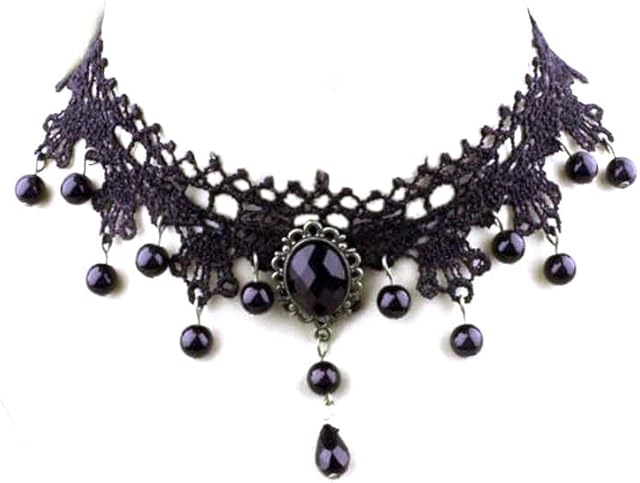 Black Retro Choker Gothic Tattoo Lace Choker Black Tassel Crystal Choker Necklace with Water Droplets Shape Pendant Necklace for Women and Girls