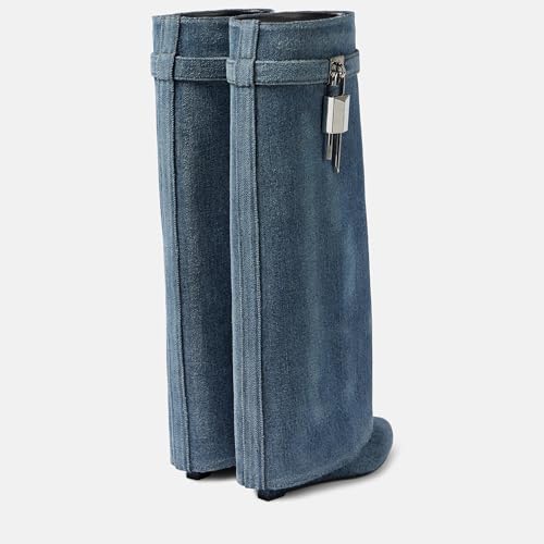 Image of Arqa Knee High Boots Womens Wedge High Heels Shark Boots Fold Over Pull-on Pointed Toe Tall Fashion Boots for Women