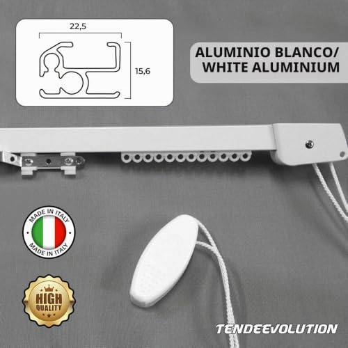 Miniatura 5 de Riel De Cortina Techo Lineal, De Aluminio Blanco Personalizable, Completo Con Accesorios De Montaje, Movimiento Con Cordón, Barra De Cortinas Deslizante Para Pared 170 Cm Flujo De La Cuerda
