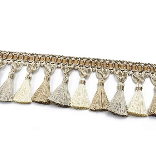 Fenghuangwu 6.5 Yard Handmade Tassel Fringe Trim, 10Cm/3.94Inch Diameter Tassel Fringing Trimmings Hand Knitting For Diy, Decor,Curtain Tablecloth Home Decoration-Beige #TOP8