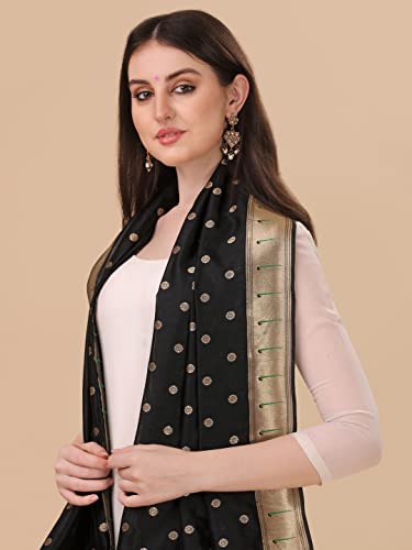 Image of DEVANGI Women's Woven Banarasi Silk Dupatta /Chunni For Women, Floral Print 1 Meter Wide and 2.3 Meter Length Printed Designer Dupatta /Chunni For Girls