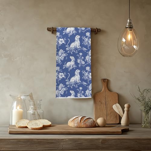 Image of Chinoiserie Dachshund Kitchen Towels, Dachshund Weiner Dog Lover Gifts Dish Tea Towels for Kitchen Decor, Grandmillennial Weiner Dog Decorative Hand Towels for Bathroom, 16x24 Inch