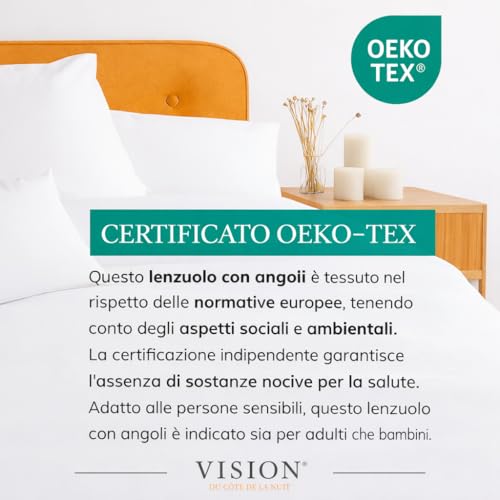 Vision Lenzuolo Con Angoli - 100% Cotone - Letto Matrimoniale (160 X 200 Cm) - Angoli Elasticizzati - Adatto A Materassi Fino A 25 Cm - Certificato Oeko-Tex - Lavabile In Lavatrice - Colore: Grigio - 4