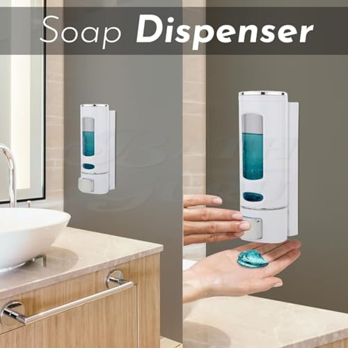 Image of Plastic Wall Mounted Soap Shampoo Conditioner Hand Wash Gel Dispenser Liquid Soap Sanitizer Dispenser for Bathroom Basin Kitchen Sink ||400 Ml White ||Pack of 1||