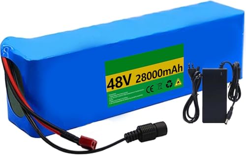 Batería Ebike 48V 28Ah, Batería de Bicicleta eléctrica Litio 48V 28Ah PVC Impermeable Batería De Alta Potencia para Motor 1000W 750W 500W 350W 250W con Cargador 48V 28Ah, XT60+SM