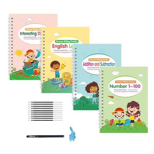 Grooves Writing Practice - Magic Grooved Writings Workbook Reusable Tracing Sheets, Durable Letter Practice, Handwriting Learnin