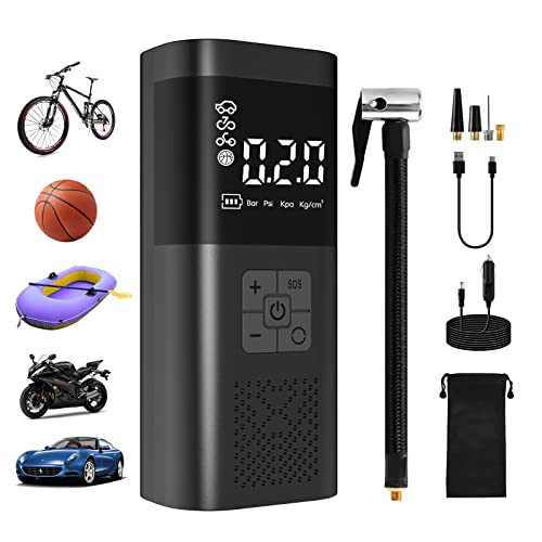 FAYIBUY Mini Compresseur à Air Portatif, 6000mAh Gonfleur Pneus Voiture Gonfleur Electrique Pompe a Velo 150PSI avec Écran LCD + Lampe LED, 4 Modes pour Voiture, Velo, Moto, Balle
