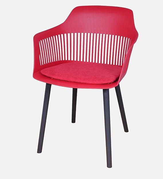 Image of Creative Red Plastic Dining Chairs Set of 4 | Armrest Spindle Back Design | Plastic Shell and Legs | 1.47 Feet Seat Height | Dining Kitchen Cafe Restaurant Living Room Home Use