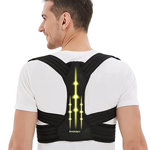 SHAPERKY Posture Corrector for Men and Women, Adjustable Upper Back Brace, Muscle Memory Support Straightener, Providing Pain Relief from Neck, Shoulder, and Upper and Lower Back, L/XL