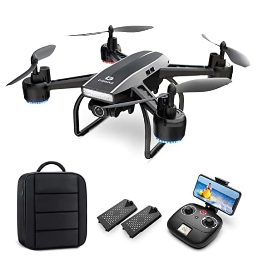 DEERC Drone with Camera for Adults 1080p Full HD FPV Live Video 120° Wide Angle, Altitude Hold, Headless Mode, Gesture Selfie, Waypoints Functions RC Quadcopter with 2 Batteries and Backpack
