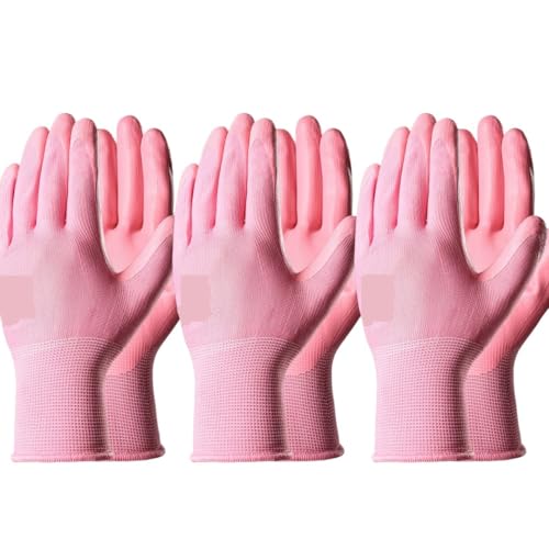 NihaoWXM Gardening Gloves 3Pairs Women's Colorful Gardening Gloves for Digging Planting Weeding Nail Finger Protection(3 Pairs Pink,L)