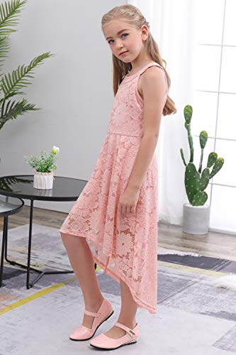 GORLYA Girl's Elegant Halter Neck Floral Lace Hi-Lo Flower Girl Birthday Party Dress for 4-14T Kids3