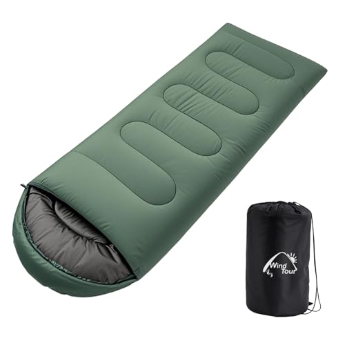 Wind Tour 3 Season Lightweight Waterproof Sleeping Bag Indoor & Outdoor for Hiking Backpacking Camping Traveling (Green-1.0kg)