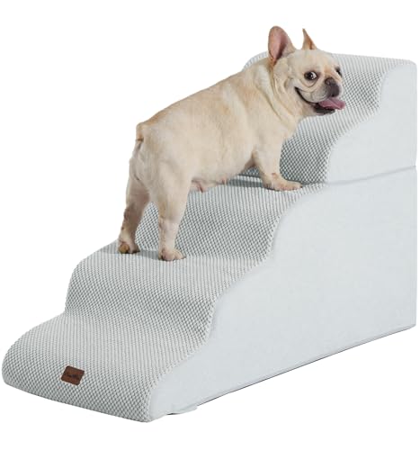 Made4Pets Dog Stairs Ramp for High Bed 22.8" H, 5-Step Pet Stairs for Bed Couch Sofa Climbing, 35D Foam Pet Steps for Small Dogs and Cats, Non-Slip Bottom Dog Steps, Light Grey