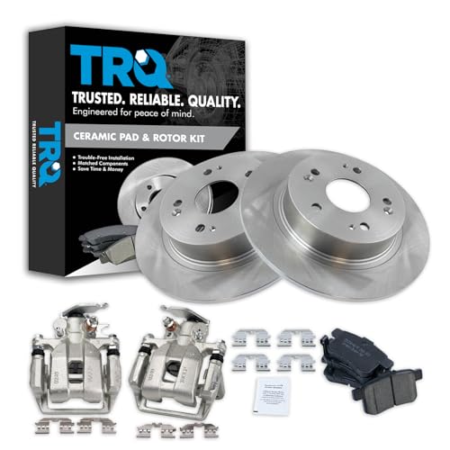 Image of TRQ Rear Brake Pad and Rotor Set Ceramic Solid Rotors Calipers | For 2013-2017 Honda Accord