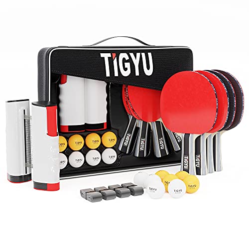 Tigyu Ping Pong Paddles Set Of 4 - Table Tennis Paddles - Ping Pong Net For Any Table Tennis Table - Table Tennis Balls - 4 Over Grips - Portable Ping Pong Set Storage Case #TOP25