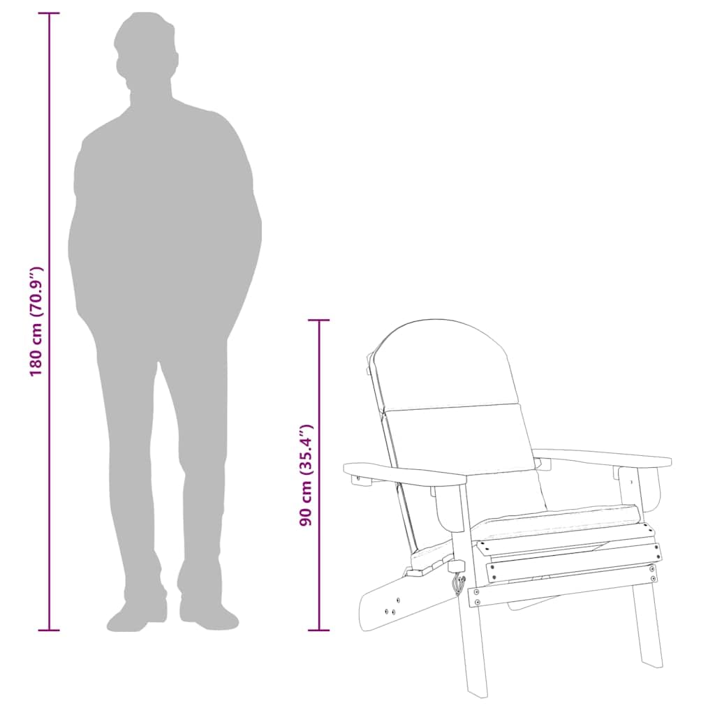 vidaXL Chaise de Jardin Adirondack avec Coussins, Fauteuil Pliable avec Dossier, Siège avec Accoudoirs, Chaise Longue de Terrasse Patio, Bois Massif d'Acacia