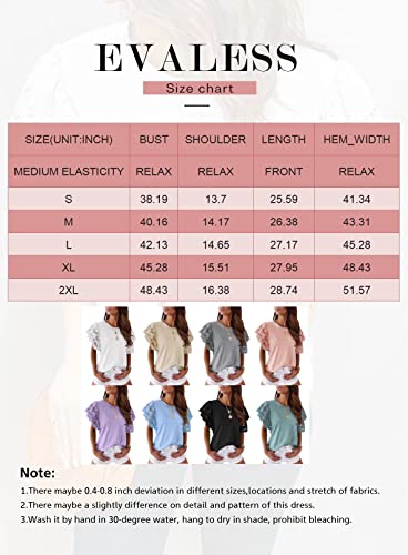 Evaless Womens Summer Tops Trendy Casual Cute Crewneck Lace Crochet Hollow Out Ruffle Short Sleeve Cotton Tee Shirt Blouses For Women White Medium #TOP5