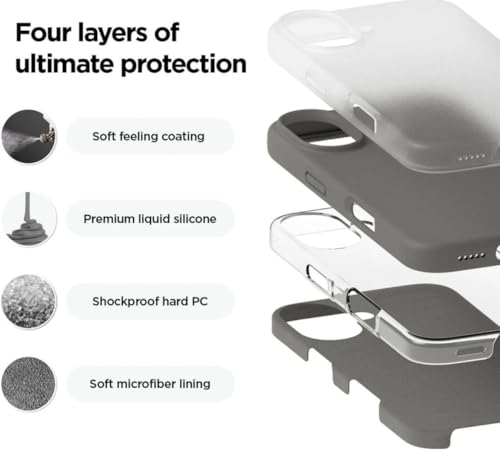 Image of Premium Liquid Silicone Case for iPhone 16 Plus - Slim Full Body Protective Back Cover with Soft Microfiber Lining, Anti-Slip Grip Scratch Resistant Phone Case (Light Grey)