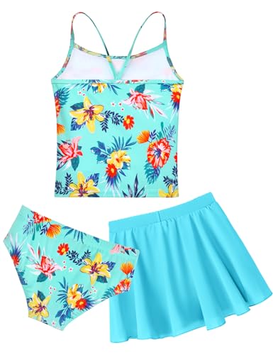 Image of Girls Swimsuit 3 Piece Sleeveless Bathing Suit Sets with Skirt Swimwear Rash Guard for Kids Beach UPF 50+ Sun Protection