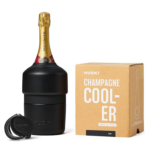 Huski Champagne Chiller | NEW | Award-Winning Iceless Design with Detachable Bottle Stopper | Keeps Wine Cold up to 6 Hours | Fits most 750ml Champagne, Prosecco & Sparkling Wine Bottles (Black)