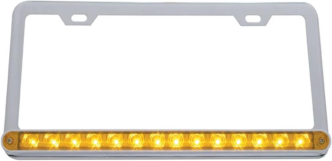 United Pacific Chrome License Plate Frame w/ 14 LED 12" Light Bar - Amber LED/Amber Lens,39743