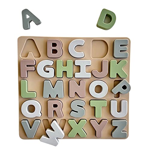 Image of Ali+Oli Baby Soft Silicone Alphabet Puzzle Toys for Toddlers (27 Piece Set) - Montessori Learning Puzzle - Silicone Letter Shape Sorter Toy