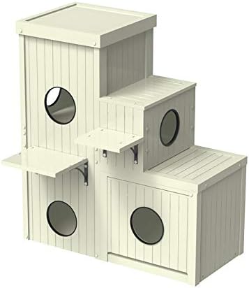 New Age Pet ECOFLEX Kitty Katio Cat House with 4 Cubes, 2 Shelf Indoor/Outdoor Tower with Hidden Litter Area, Moisture Resistant, Pairs with Kitty Katio Pen