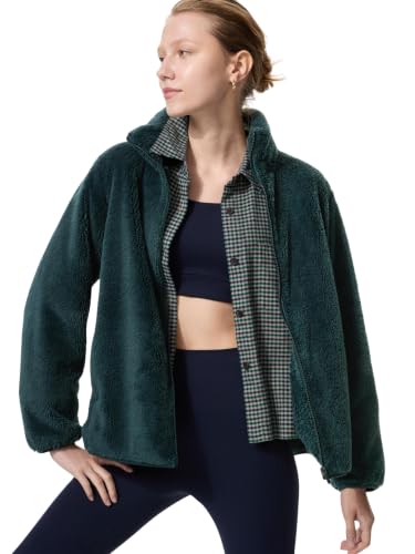 Image of Alan Jones Clothing Women's Fluffy Yarn Fleece Full-Zip Jacket | Soft Lightweight Warm Outerwear with Stand Collar & Piping at Hem & Cuffs