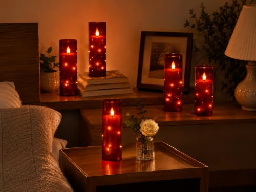 Image of Da by 5 Pack Red Transparent Acrylic Flameless Taper Candles, Flickering Black Wick LED Candles with Copper Wire Lights, Heat Resistant ABS Candles with Remote for Indoor Outdoor Decor